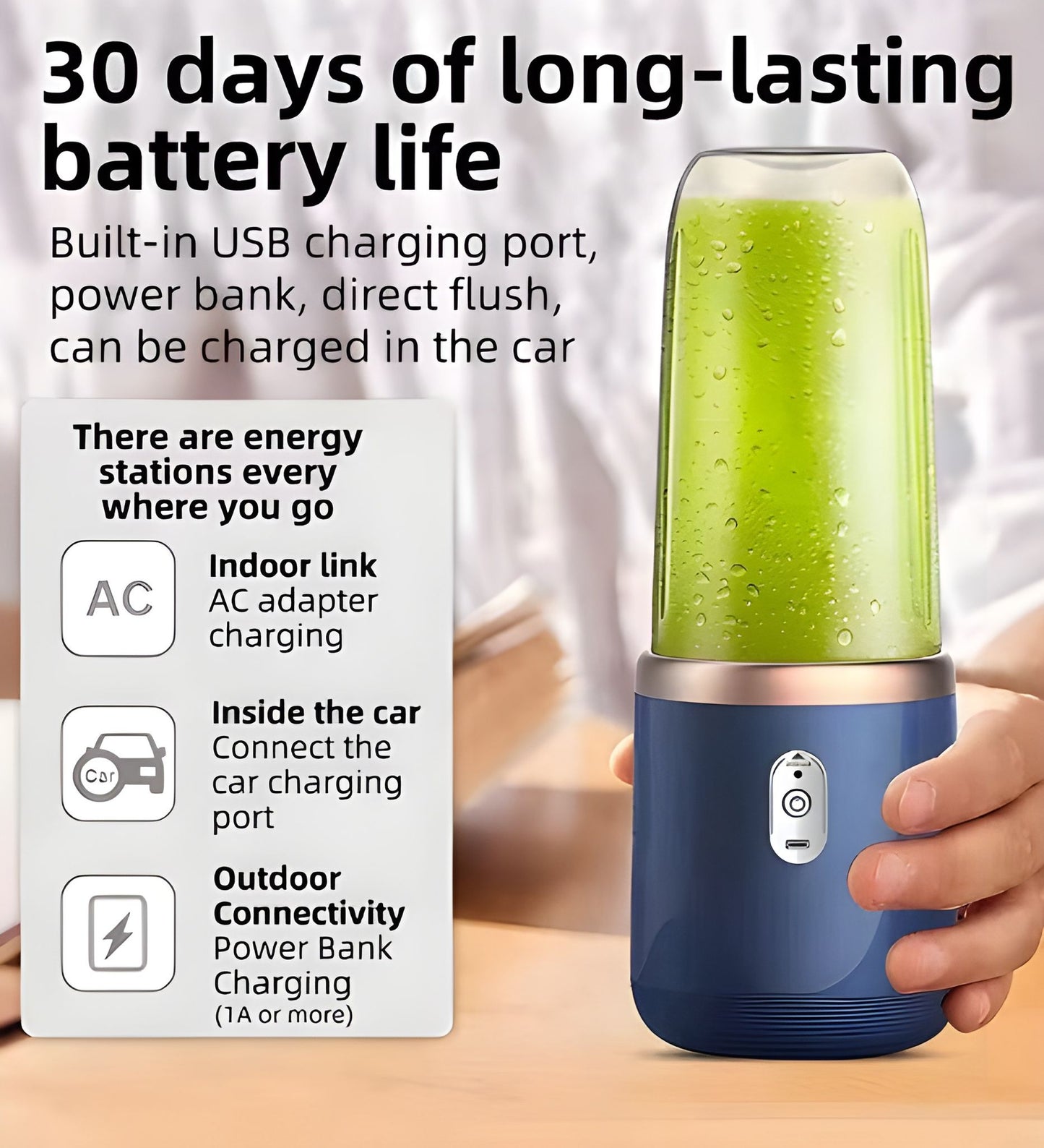 Portable Wireless Blender – Fresh Drinks Anytime, Anywhere!